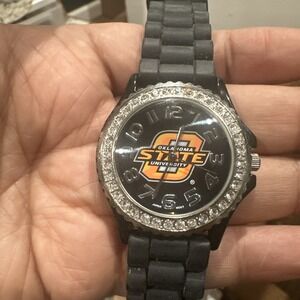 Works OKLAHOMA State University Crystal Womens Watch Black Strap ‎ New Batt 40mm